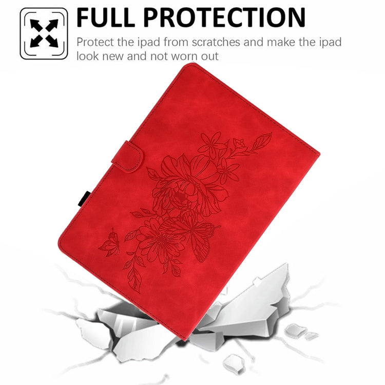 For 10 inch Tablets Peony Butterfly Embossed Leather Tablet Case(Red) - 10 - 11 inch by PMC TechLife | Online Shopping South Africa | PMC TechLife | Buy Now Pay Later Mobicred