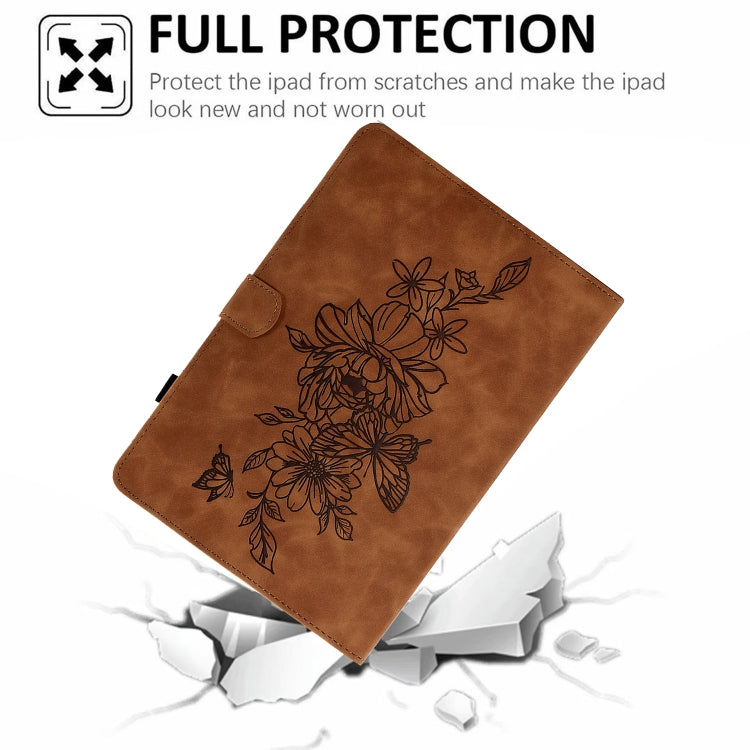 For Amazon Kindle Fire HD10 2021 Peony Butterfly Embossed Leather Smart Tablet Case(Brown) - Amazon by PMC TechLife | Online Shopping South Africa | PMC TechLife | Buy Now Pay Later Mobicred