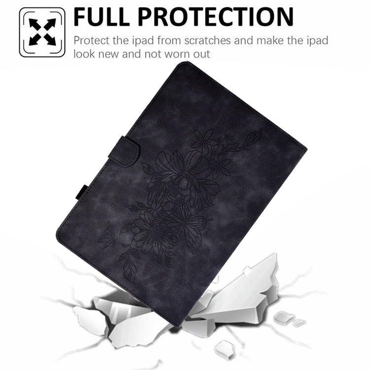 For Amazon Kindle Fire HD8 2018/2017/2016 Peony Butterfly Embossed Leather Smart Tablet Case(Black) - Amazon by PMC TechLife | Online Shopping South Africa | PMC TechLife | Buy Now Pay Later Mobicred