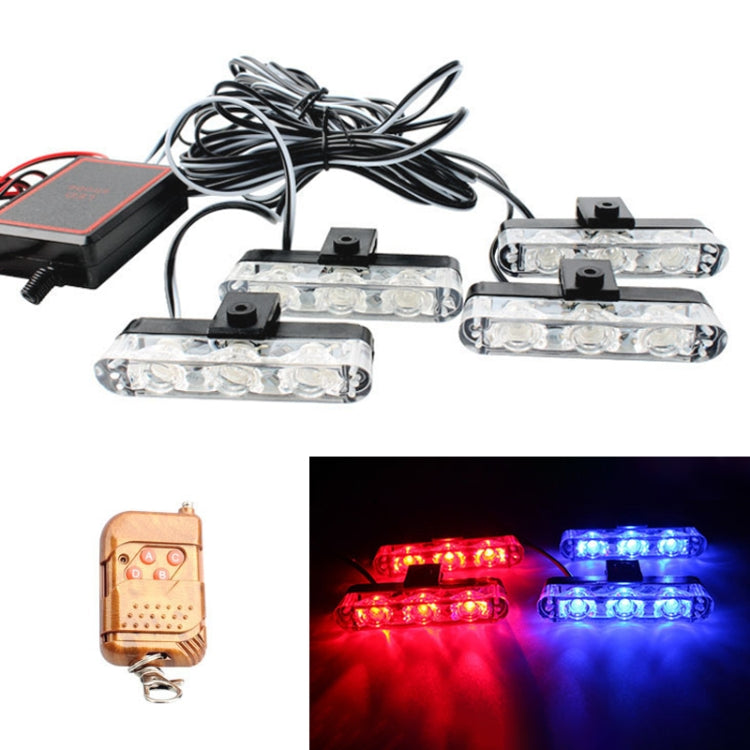 4 in 1 Car 12LEDs Grille Flash Lights Warning Lights with Wireless Remote Control, Color:Red Blue - Warning Lights by PMC TechLife | Online Shopping South Africa | PMC TechLife | Buy Now Pay Later Mobicred