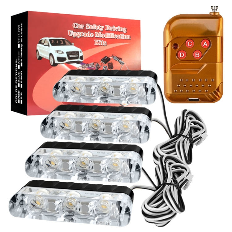 4 in 1 Car 12LEDs Grille Flash Lights Warning Lights with Wireless Remote Control, Color:Red Blue - Warning Lights by PMC TechLife | Online Shopping South Africa | PMC TechLife | Buy Now Pay Later Mobicred