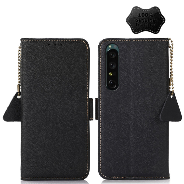 For Sony Xperia 1 IV Side-Magnetic TJ Genuine Leather RFID Phone Case(Black) - Sony Cases by PMC TechLife | Online Shopping South Africa | PMC TechLife | Buy Now Pay Later Mobicred