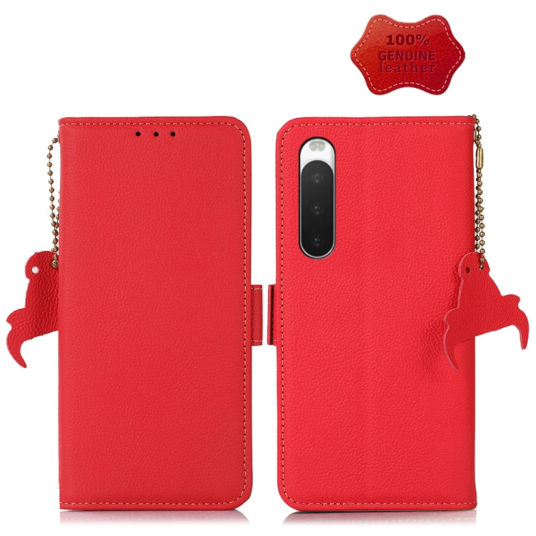 For Sony Xperia 10 IV Side-Magnetic TJ Genuine Leather RFID Phone Case(Red) - Sony Cases by PMC TechLife | Online Shopping South Africa | PMC TechLife | Buy Now Pay Later Mobicred