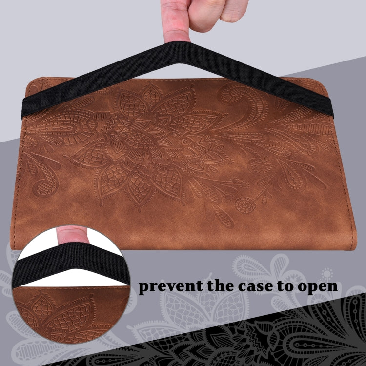For Lenovo Tab M8 4th Gen Lace Flower Embossing Pattern Leather Tablet Case(Brown) - Lenovo by PMC TechLife | Online Shopping South Africa | PMC TechLife | Buy Now Pay Later Mobicred