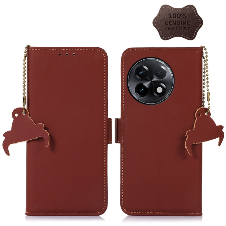 For OnePlus Ace 2 5G / 11R 5G Genuine Leather Magnetic RFID Leather Phone Case(Coffee) - OnePlus Cases by PMC TechLife | Online Shopping South Africa | PMC TechLife | Buy Now Pay Later Mobicred