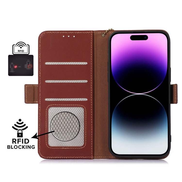 For Honor X9a 4G Genuine Leather Magnetic RFID Leather Phone Case(Coffee) - Honor Cases by PMC TechLife | Online Shopping South Africa | PMC TechLife | Buy Now Pay Later Mobicred