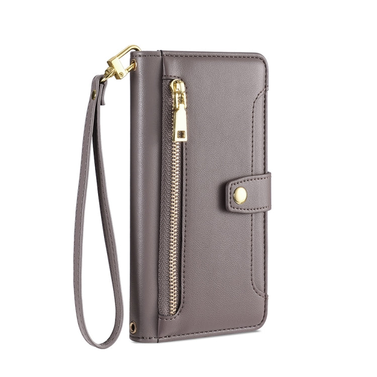 For Kyocera Android One S10 Sheep Texture Cross-body Zipper Wallet Leather Phone Case(Grey) - More Brand by PMC TechLife | Online Shopping South Africa | PMC TechLife | Buy Now Pay Later Mobicred