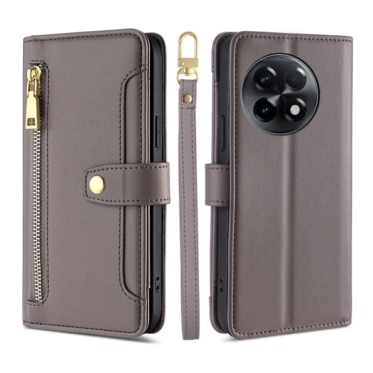 For OnePlus Ace 2/11R Sheep Texture Cross-body Zipper Wallet Leather Phone Case(Grey) - OnePlus Cases by PMC TechLife | Online Shopping South Africa | PMC TechLife | Buy Now Pay Later Mobicred