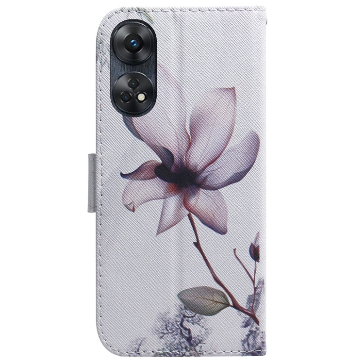 For OPPO Reno8 T 4G Coloured Drawing Flip Leather Phone Case(Magnolia) - OPPO Cases by PMC Jewellery | Online Shopping South Africa | PMC Jewellery | Buy Now Pay Later Mobicred