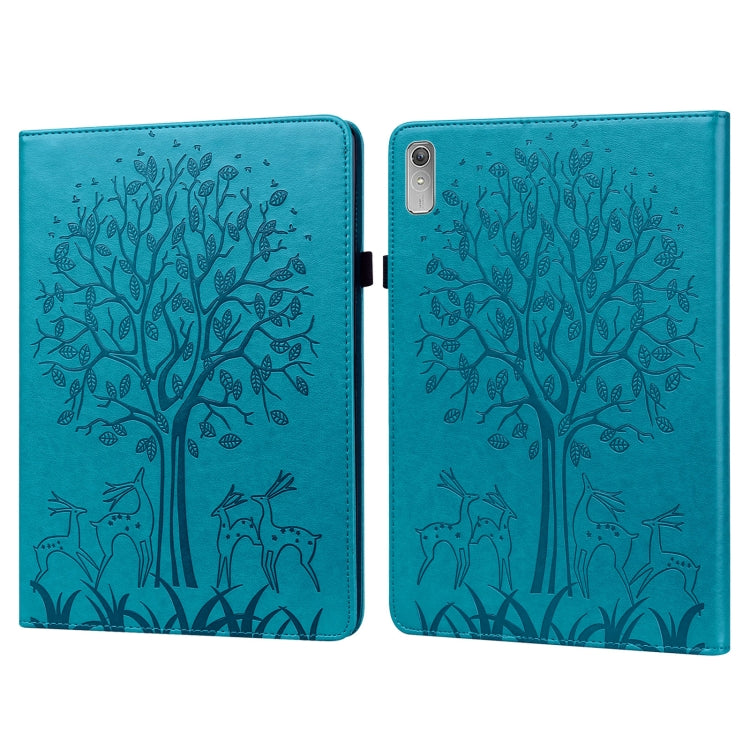For Lenovo Tab P11 Gen 2 Tree & Deer Pattern Embossed Leather Tablet Case(Blue) - Lenovo by PMC TechLife | Online Shopping South Africa | PMC TechLife | Buy Now Pay Later Mobicred