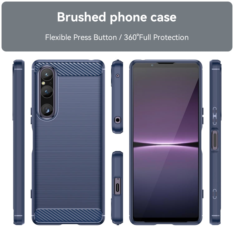For Sony Xperia 1 V Brushed Texture Carbon Fiber TPU Phone Case(Blue) - Sony Cases by PMC TechLife | Online Shopping South Africa | PMC TechLife | Buy Now Pay Later Mobicred