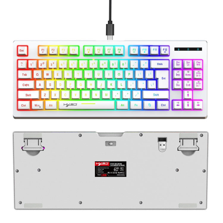 HXSJ L100 87 Keys RGB Backlit Film 2.4G Wireless Keyboard(White) - Wireless Keyboard by HXSJ | Online Shopping South Africa | PMC Jewellery | Buy Now Pay Later Mobicred