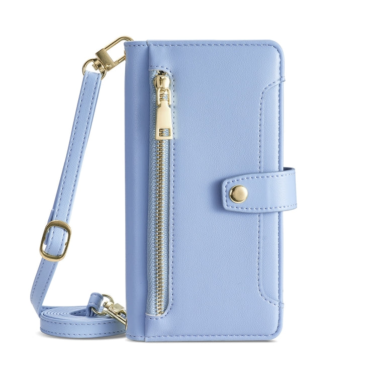 For Honor X7A Sheep Texture Cross-body Zipper Wallet Leather Phone Case(Blue) - Honor Cases by PMC TechLife | Online Shopping South Africa | PMC TechLife | Buy Now Pay Later Mobicred