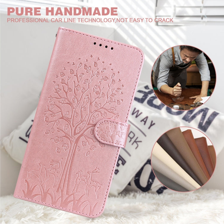 For Samsung Galaxy A34 5G Tree & Deer Pattern Pressed Printing Horizontal Flip Leather Phone Case(Pink) - Galaxy Phone Cases by PMC Jewellery | Online Shopping South Africa | PMC Jewellery