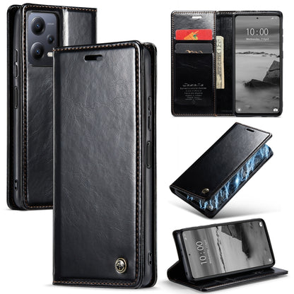 For Xiaomi Redmi Note 12 5G / Poco X5 CaseMe 003 Crazy Horse Texture Leather Phone Case(Black) - Xiaomi Cases by CaseMe | Online Shopping South Africa | PMC Jewellery | Buy Now Pay Later Mobicred