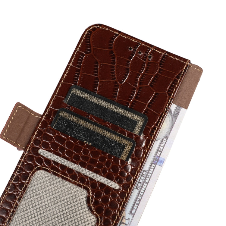 For Google Pixel 7a Crocodile Top Layer Cowhide Leather Phone Case(Brown) - Google Cases by PMC TechLife | Online Shopping South Africa | PMC TechLife | Buy Now Pay Later Mobicred