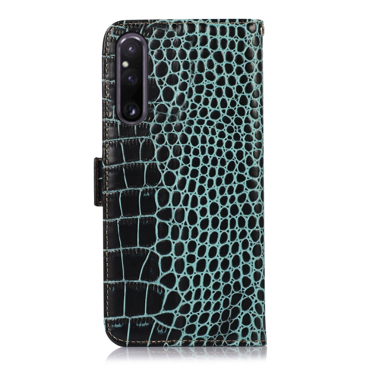 For Sony Xperia 1 V Crocodile Top Layer Cowhide Leather Phone Case(Green) - Sony Cases by PMC TechLife | Online Shopping South Africa | PMC TechLife | Buy Now Pay Later Mobicred