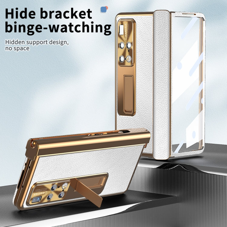 For Huawei Mate X2 Litchi Pattern Magnetic Shell Film Integrated Shockproof Phone Case(Silver Gold) - Huawei Cases by PMC TechLife | Online Shopping South Africa | PMC TechLife | Buy Now Pay Later Mobicred