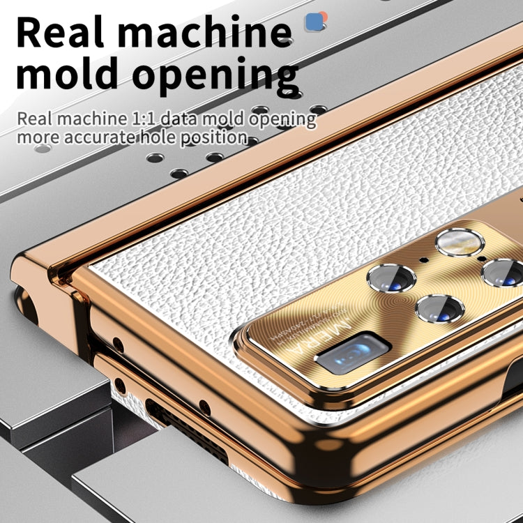 For Huawei Mate X2 Litchi Pattern Magnetic Shell Film Integrated Shockproof Phone Case(Silver Gold) - Huawei Cases by PMC TechLife | Online Shopping South Africa | PMC TechLife | Buy Now Pay Later Mobicred