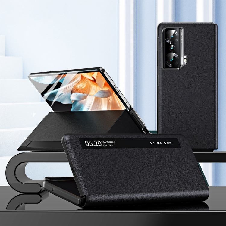 For Honor Magic Vs Side Window View Smart Lychee Texture Leather Phone Case(Black) - Honor Cases by PMC TechLife | Online Shopping South Africa | PMC TechLife | Buy Now Pay Later Mobicred