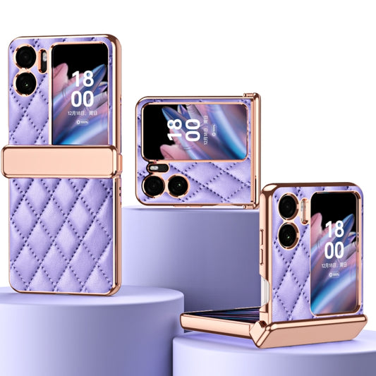 For OPPO Find N2 Flip Rhombus Pattern Electroplated Plain Leather Magnetic Phone Case with Hinge(Purple) - Find N2 Flip Cases by PMC Jewellery | Online Shopping South Africa | PMC Jewellery