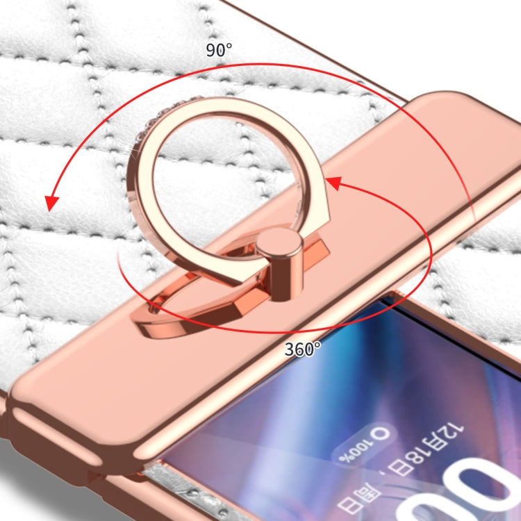 For OPPO Find N2 Flip Rhombus Pattern Electroplated Plain Leather Magnetic Phone Case with Hinge(Purple) - Find N2 Flip Cases by PMC TechLife | Online Shopping South Africa | PMC TechLife