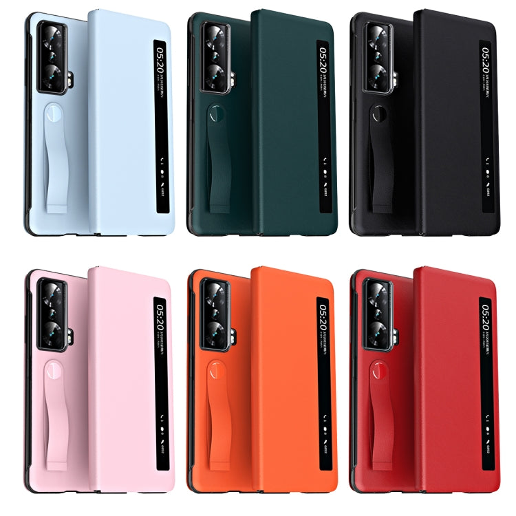 For Honor Magic Vs Side Window View Smart Litchi Pattern Leather Phone Case with Hand Strap(Red) - free shipping - PMC TechLife - Order now!
