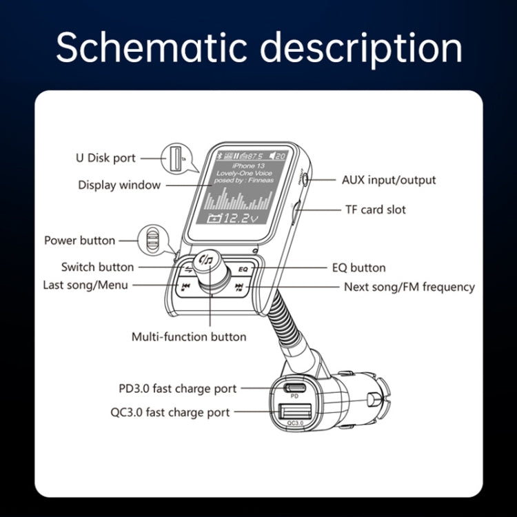 BC85 Colorful Screen Car Bluetooth 5.0 FM Transmitter MP3 Player - Bluetooth Car Kits by PMC TechLife | Online Shopping South Africa | PMC TechLife | Buy Now Pay Later Mobicred