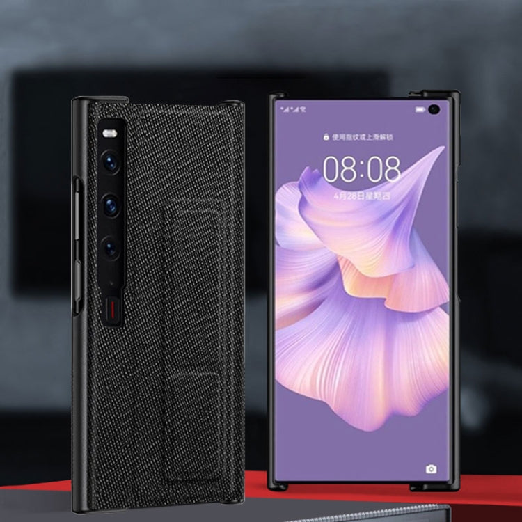 For Huawei Mate Xs 2 Electroplated Cross Pattern Leather All-inclusive Phone Case with Stand(Black) - Huawei Cases by PMC TechLife | Online Shopping South Africa | PMC TechLife | Buy Now Pay Later Mobicred