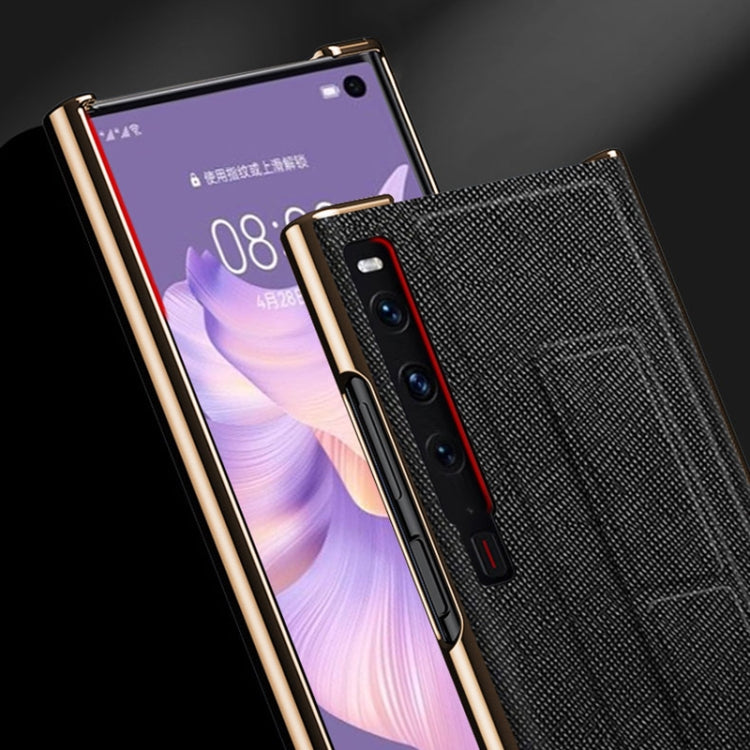 For Huawei Mate Xs 2 Electroplated Cross Pattern Leather All-inclusive Phone Case with Stand(Charm Red Gold) - Huawei Cases by PMC TechLife | Online Shopping South Africa | PMC TechLife | Buy Now Pay Later Mobicred