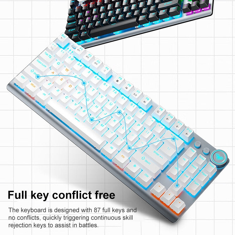 AULA F3001 Backlit 87 Keys Wired/Wireless/Bluetooth Three Model Mechanical Gaming Keyboard(Silver White Red Shaft) - Wireless Keyboard by AULA | Online Shopping South Africa | PMC Jewellery | Buy Now Pay Later Mobicred