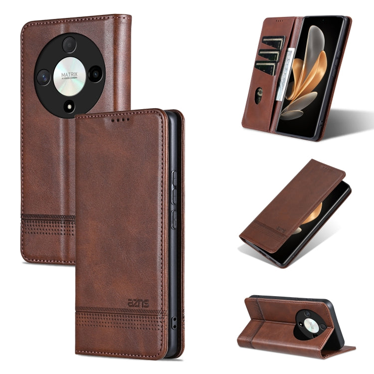 For Honor Magic6 Lite 5G/X9b AZNS Magnetic Calf Texture Flip Leather Phone Case(Dark Brown) - Honor Cases by AZNS | Online Shopping South Africa | PMC Jewellery | Buy Now Pay Later Mobicred