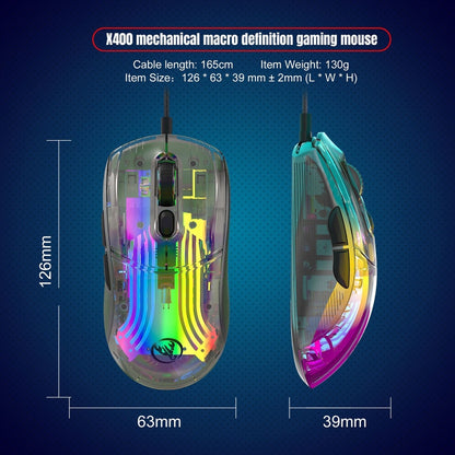 X400 7 Keys Transparent RGB Wired Gaming Mouse (Black) - Wired Mice by PMC Jewellery | Online Shopping South Africa | PMC Jewellery | Buy Now Pay Later Mobicred