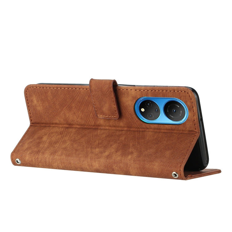 For Honor X7 4G / Play 30 Plus Skin Feel Stripe Pattern Leather Phone Case with Lanyard(Brown) - Honor Cases by PMC TechLife | Online Shopping South Africa | PMC TechLife