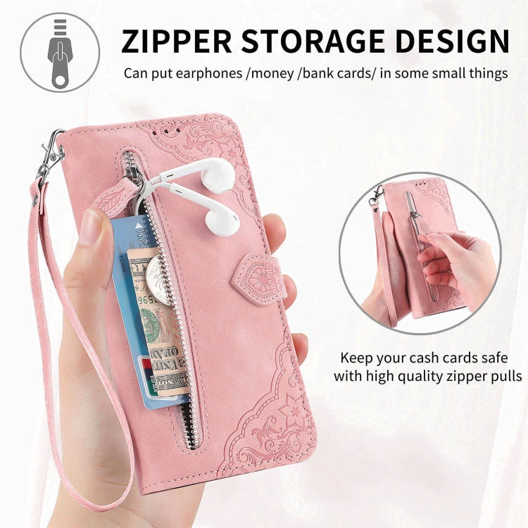 For Blackview A85 Embossed Flower Zipper Leather Phone Case(Purple) - More Brand by PMC TechLife | Online Shopping South Africa | PMC TechLife | Buy Now Pay Later Mobicred