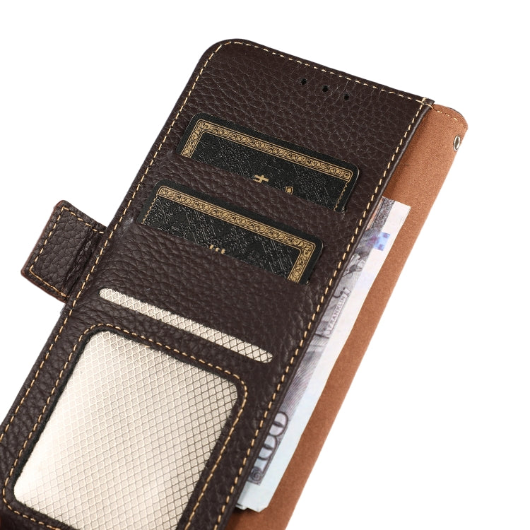 For Nokia C32 KHAZNEH Side-Magnetic Litchi Genuine Leather RFID Phone Case(Brown) - free shipping - PMC TechLife - Order now!
