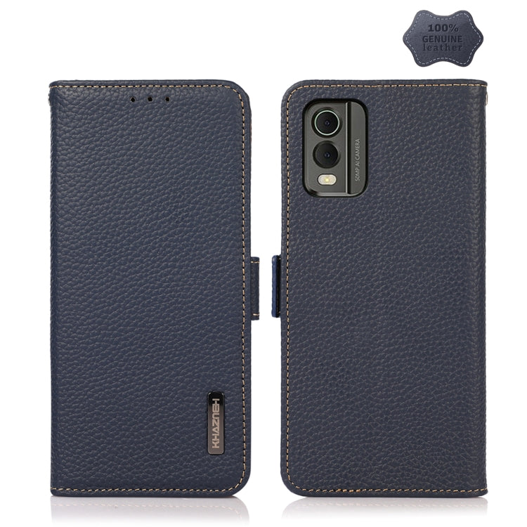 For Nokia C32 KHAZNEH Side-Magnetic Litchi Genuine Leather RFID Phone Case(Blue) - Nokia Cases by PMC TechLife | Online Shopping South Africa | PMC TechLife | Buy Now Pay Later Mobicred