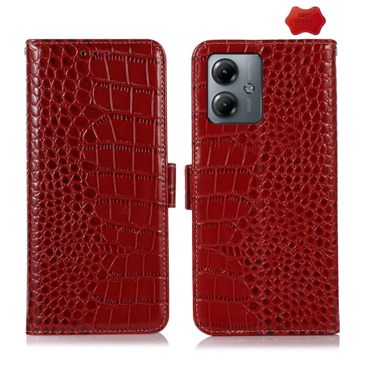 For Motorola Moto G14 4G Crocodile Top Layer Cowhide Leather Phone Case(Red) - Motorola Cases by PMC TechLife | Online Shopping South Africa | PMC TechLife | Buy Now Pay Later Mobicred