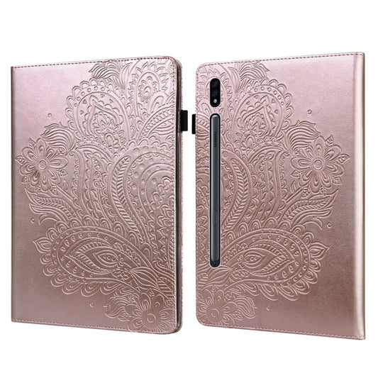 For Samsung Galaxy Tab S9 / S9 FE Peacock Embossed Pattern Leather Tablet Case(Rose Gold) - Galaxy Tab S9 Cases by PMC Jewellery | Online Shopping South Africa | PMC Jewellery | Buy Now Pay Later Mobicred