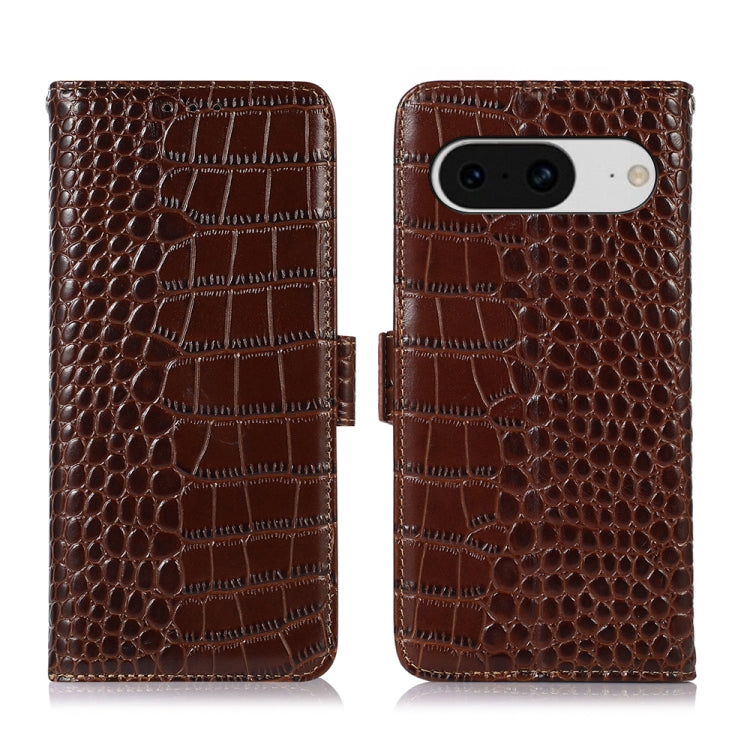 For Google Pixel 8 Crocodile Top Layer Cowhide Leather Phone Case(Brown) - Google Cases by PMC TechLife | Online Shopping South Africa | PMC TechLife | Buy Now Pay Later Mobicred