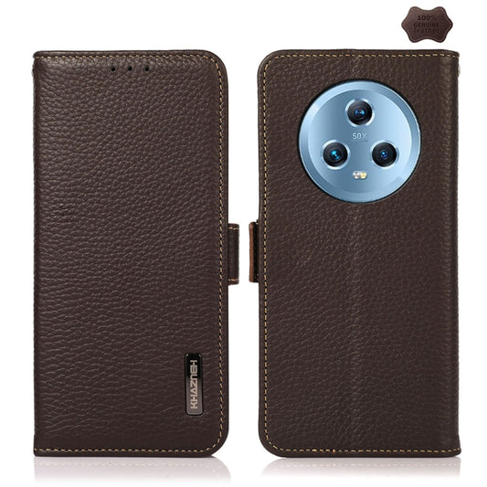 For Honor Magic5 KHAZNEH Side-Magnetic Litchi Genuine Leather RFID Phone Case(Brown) - Honor Cases by PMC Jewellery | Online Shopping South Africa | PMC Jewellery | Buy Now Pay Later Mobicred