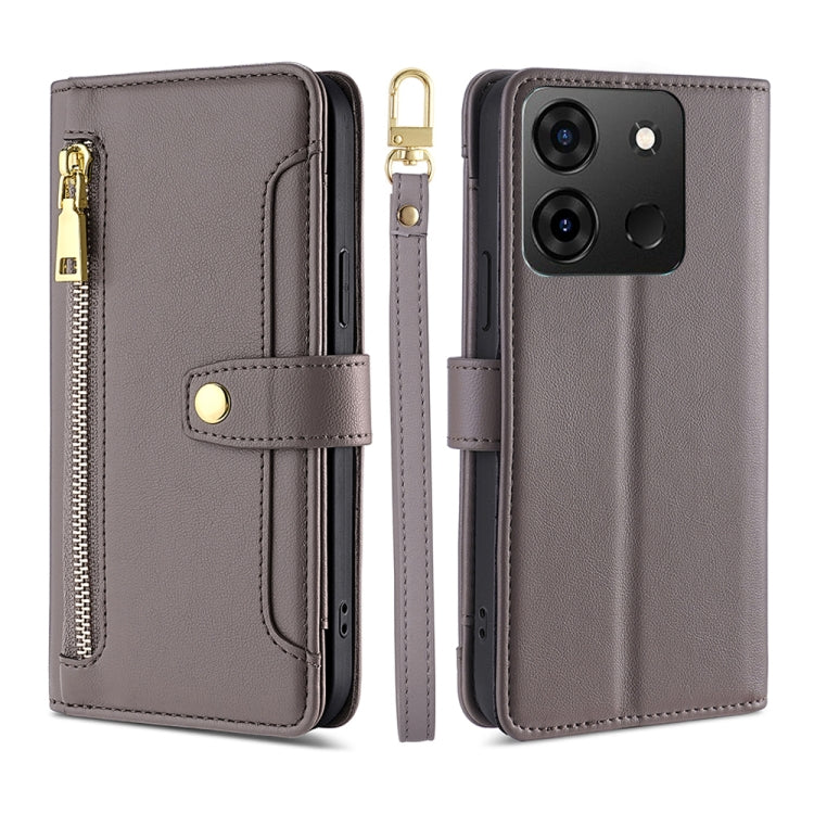 For Infinix Smart 7 Sheep Texture Cross-body Zipper Wallet Leather Phone Case(Grey) - Infinix Cases by PMC TechLife | Online Shopping South Africa | PMC TechLife | Buy Now Pay Later Mobicred