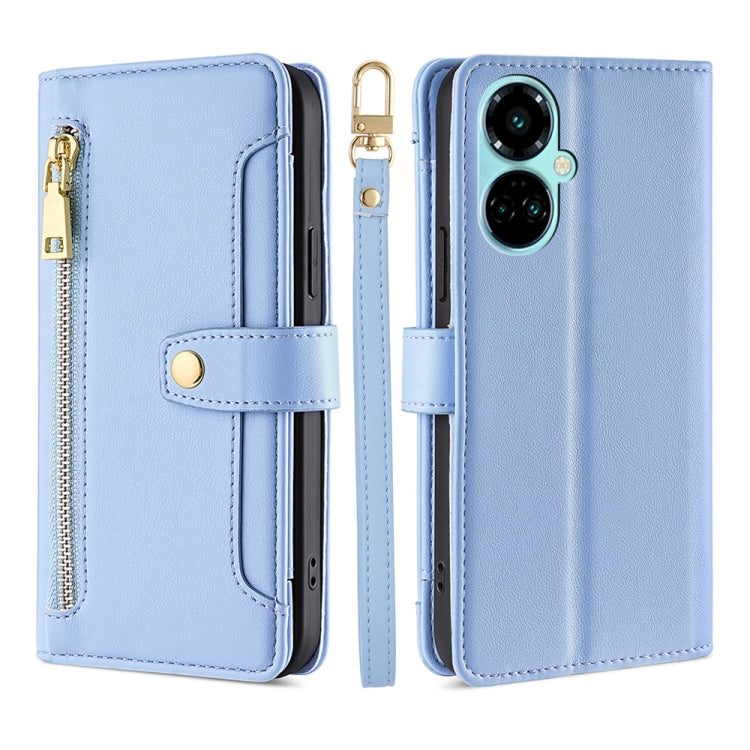 For Tecno Camon 19 / 19 Pro Sheep Texture Cross-body Zipper Wallet Leather Phone Case(Blue) - Tecno Cases by PMC TechLife | Online Shopping South Africa | PMC TechLife | Buy Now Pay Later Mobicred