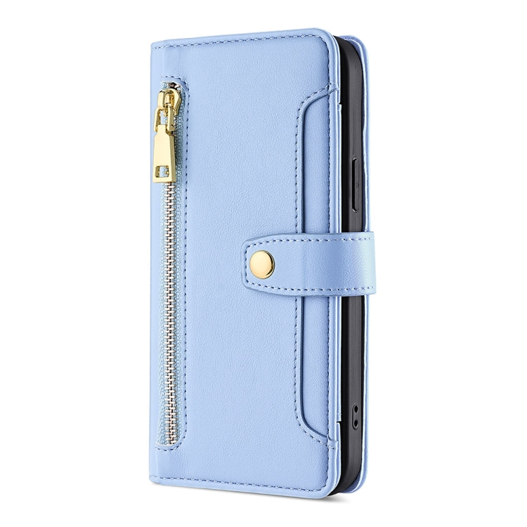 For Tecno Camon 19 / 19 Pro Sheep Texture Cross-body Zipper Wallet Leather Phone Case(Blue) - Tecno Cases by PMC TechLife | Online Shopping South Africa | PMC TechLife | Buy Now Pay Later Mobicred