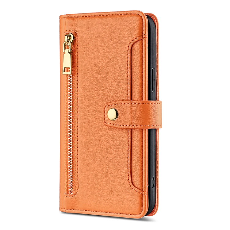 For Tecno Pop 6 Pro Sheep Texture Cross-body Zipper Wallet Leather Phone Case(Orange) - Tecno Cases by PMC TechLife | Online Shopping South Africa | PMC TechLife | Buy Now Pay Later Mobicred