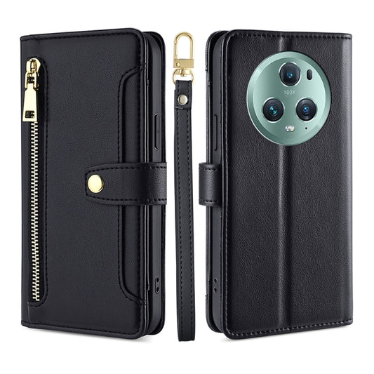 For Honor Magic5 Pro Sheep Texture Cross-body Zipper Wallet Leather Phone Case(Black) - Honor Cases by PMC Jewellery | Online Shopping South Africa | PMC Jewellery | Buy Now Pay Later Mobicred