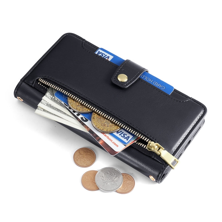 For Honor X5 4G Sheep Texture Cross-body Zipper Wallet Leather Phone Case(Black) - Honor Cases by PMC TechLife | Online Shopping South Africa | PMC TechLife | Buy Now Pay Later Mobicred