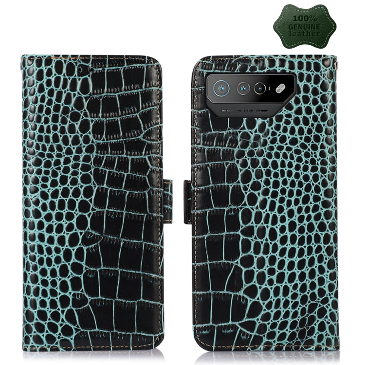 For Asus ROG Phone 7 Crocodile Top Layer Cowhide Leather Phone Case(Green) - ASUS Cases by PMC TechLife | Online Shopping South Africa | PMC TechLife | Buy Now Pay Later Mobicred