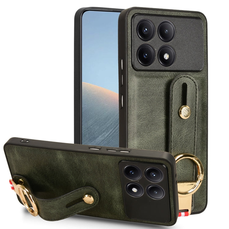 For Xiaomi Poco X6 Pro/Redmi K70E Wristband Leather Back Phone Case(Green) - K70E Cases by PMC TechLife | Online Shopping South Africa | PMC TechLife