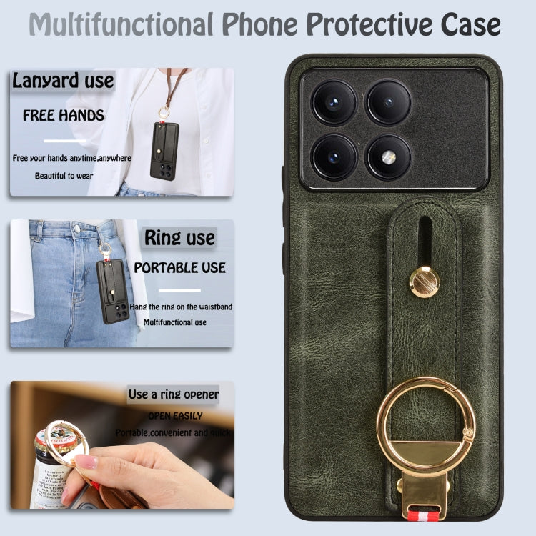For Xiaomi Poco X6 Pro/Redmi K70E Wristband Leather Back Phone Case(Green) - K70E Cases by PMC TechLife | Online Shopping South Africa | PMC TechLife